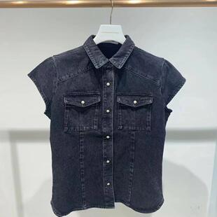 2E2RC01折DAZZLE地素国内正品代购2022夏黑色牛仔衬衫吊牌1399