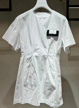 2H2O452折DAZZLED素国内正品代购2023夏白色捏褶连衣裙吊牌1799