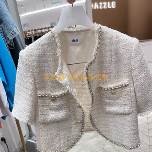 3H3F404折dzzitD素国内正品 2023秋白色粗花呢外套吊牌1590 代购