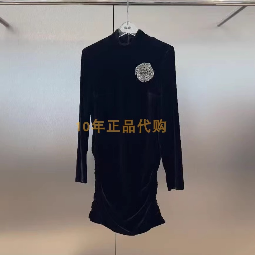3I4O605折dzzit地素国内正品代购2024冬黑色长袖连衣裙吊牌2190