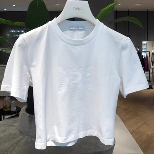 2H3B318折DAZZLED素国内正品 2023秋水溶绣花褶皱T恤吊牌739 代购