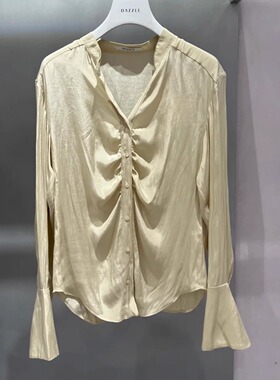 2H1C436折DAZZLED素国内正品代购2023春黑色缎面衬衫吊牌1399