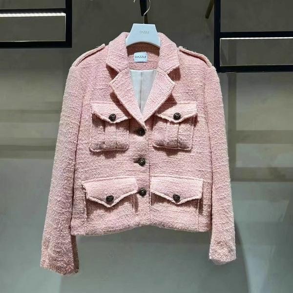 2E4G180折DAZZLE地素国内正品代购2022冬粉红色短大衣吊牌2599
