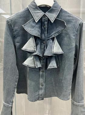 2H4RC02折DAZZLED素国内正品代购2023冬蓝色牛仔衬衫吊牌1599