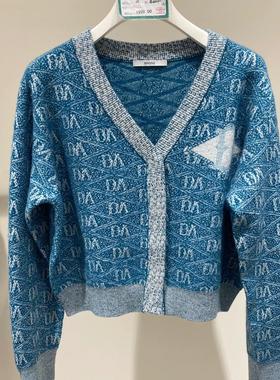 2H4E583折DAZZLED素国内正品代购2023冬蓝色DA提花开衫吊牌1999