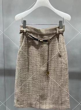 2H4S303折DAZZLE地素国内正品代购2023冬土黄色腰链中裙吊牌1999