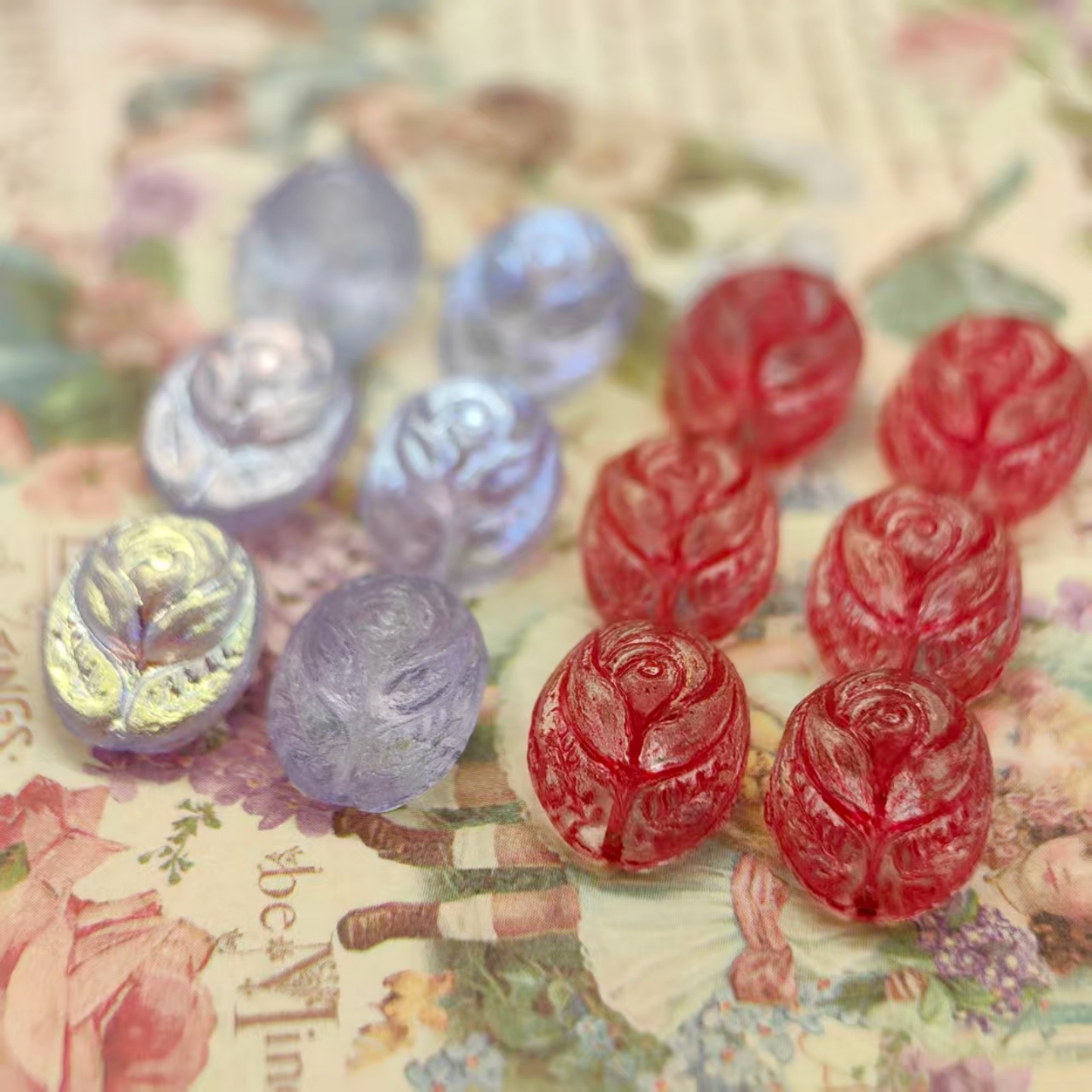 进口捷克珠12x10mm浮雕玫瑰花琉璃珠手工串珠diy手链饰品材料散珠