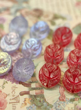 进口捷克珠12x10mm浮雕玫瑰花琉璃珠手工串珠diy手链饰品材料散珠