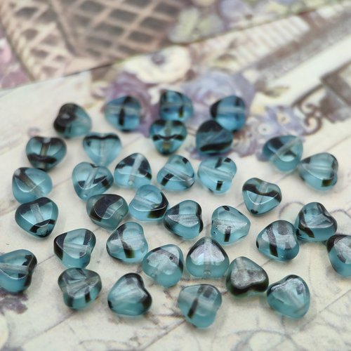 5颗装 进口捷克珠6mm蓝透色爱心百搭隔片琉璃珠手作DIY项链材料