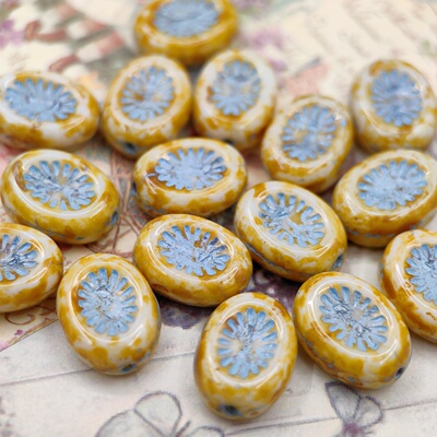 进口捷克珠14x10mm牛骨描蓝经典椭圆猕猴桃diy串珠手链项链材料