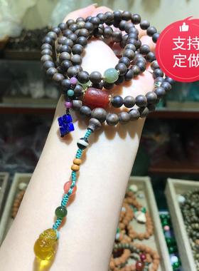 正宗越南芽庄白棋楠沉香木多圈手链女款奇楠佛珠手串搭配蜜蜡
