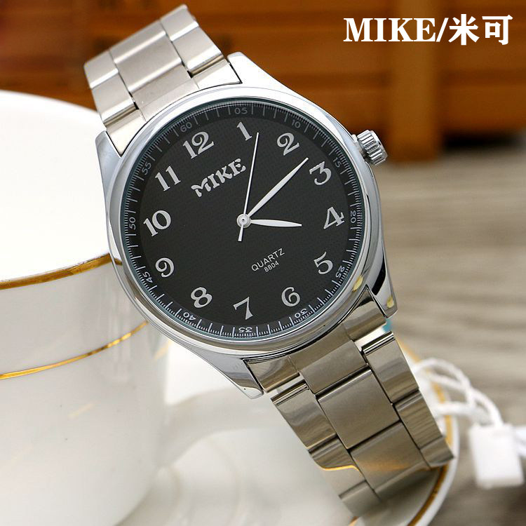 正品mike米可手表男士防水情侣款女钢带石英表大数字中老年人礼物