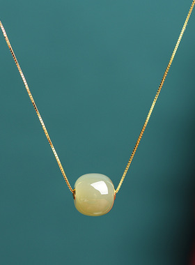 天然和田青白玉路路通女diy吊坠