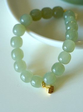 和田玉青玉老形手串 9*10晴水色手串老料青玉简约女款手饰礼品