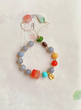 原创和田玉烟紫手链手工编织