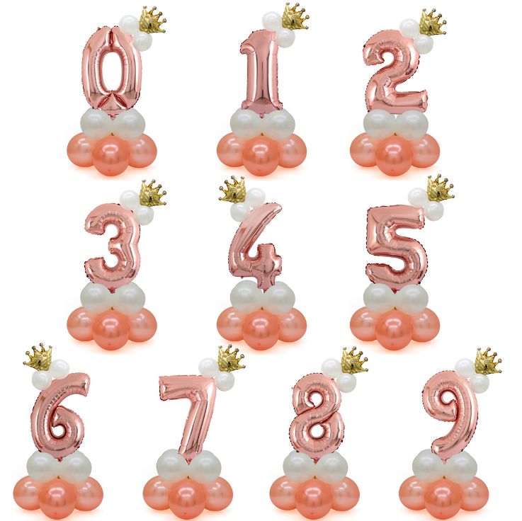 32寸玫瑰金数字小立柱女孩生日装饰布置路引皇冠立柱儿童生日派对