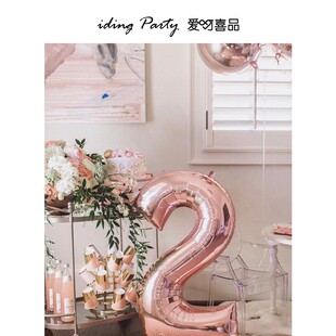 36寸带皇冠数字1异形周岁铝膜气球1ST粉蓝纯色宝宝生日小立柱装饰