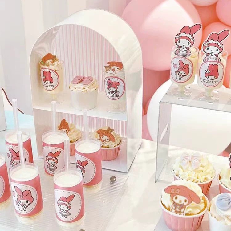粉色兔子女孩蛋糕装饰甜品台布置蛋糕插件生日推推乐蛋糕纸杯围边