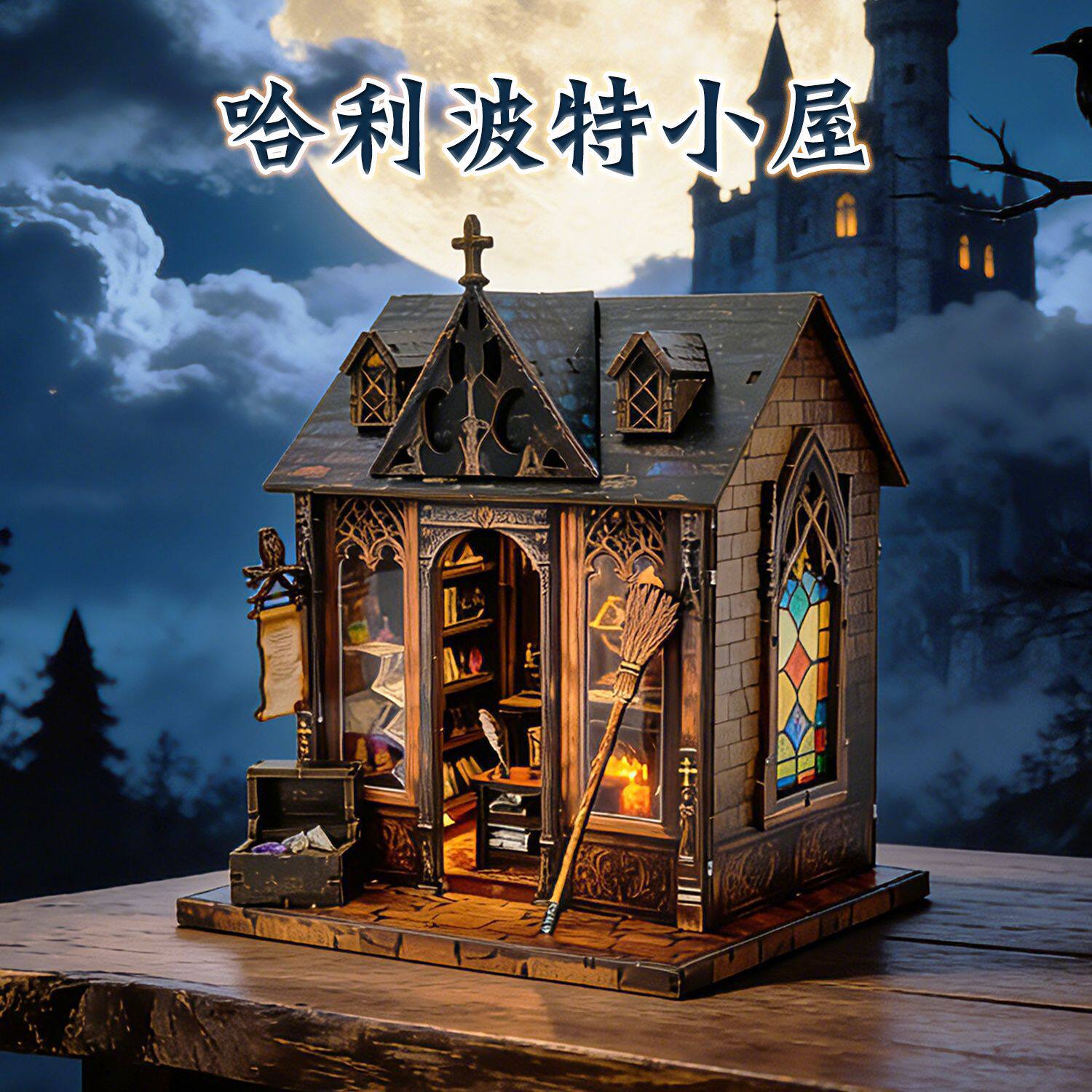 跨境亚马逊热销哈利波特DIY小屋3D立体拼装建筑微缩模型礼物图片