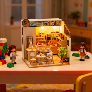 弘达diy小屋初沫奶茶店3d立体拼装建筑模型成人解压玩具送礼物女