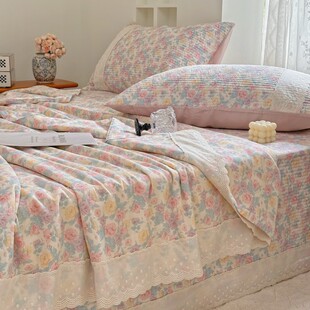 全棉纯棉韩版A类母婴级双层纱田园清新风格夏被床盖四件套