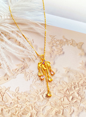 新中式国风 她如烟花灿烂星如雨烟花项链吊坠链 流苏可爱锁骨链女