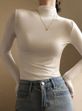 基础款百搭简约莫代尔半高领长袖打底衫女内搭显瘦t恤可外穿上衣