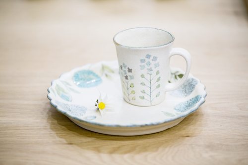 陶艺作家手作植物花卉格子茶杯