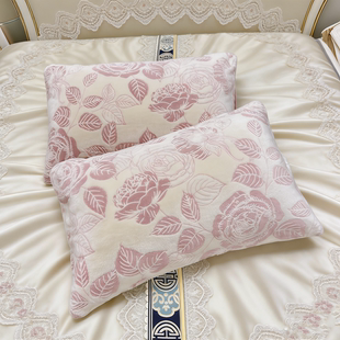加厚兔毛绒保暖冬季 厚牛奶绒高档枕套花边一对枕头套法兰绒内胆套