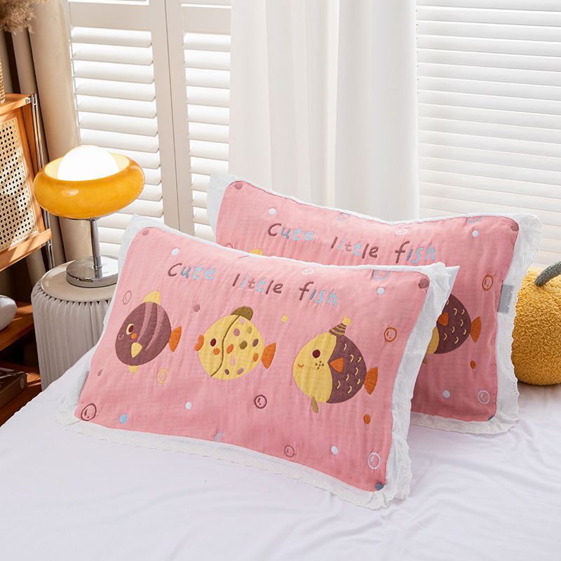 新款纯棉泡芙枕巾一对儿童中号枕头巾40*60单条厚款成人宝宝高档