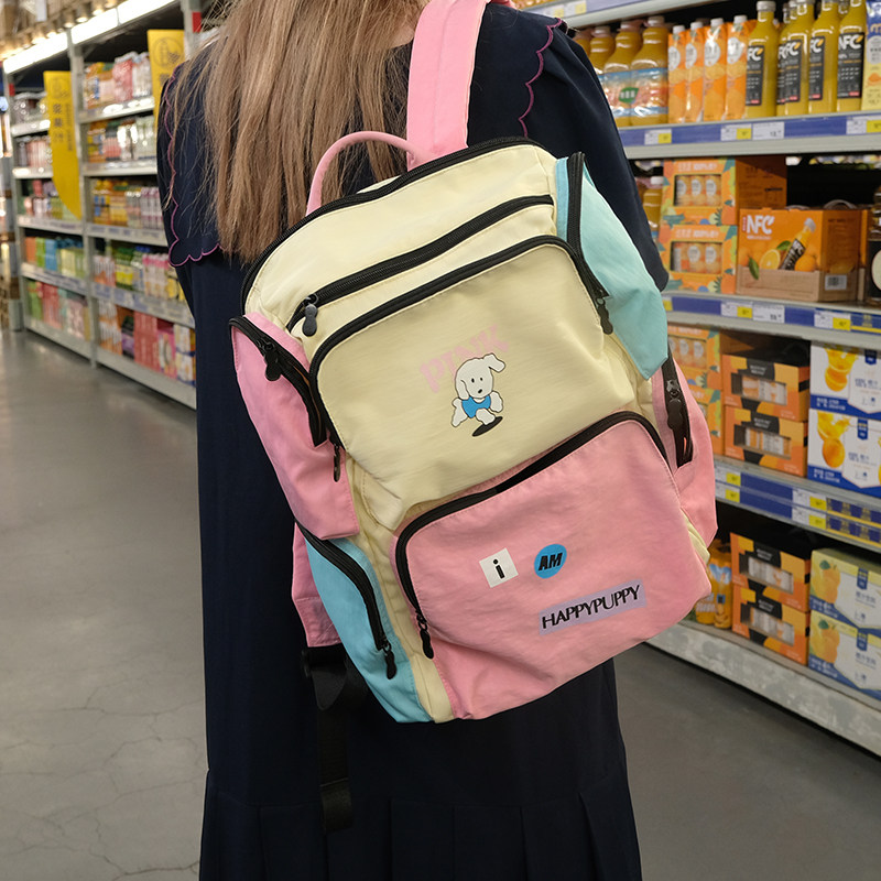 YIZISTORE原创大容量撞色双肩包女高中学生轻便书包旅行电脑背包