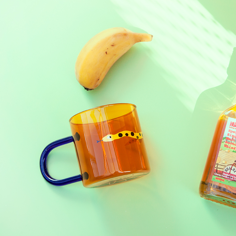 彩色手柄办公室透明耐热玻璃杯