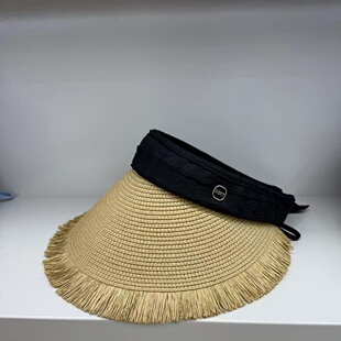 甬制新款夏季草编大帽檐沙滩户外空顶防晒帽女可折叠百搭显脸小