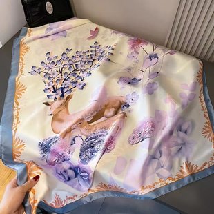 涤纶新款丽锦缎绑发90*180丝巾系脖防晒优雅气质大披肩女士百搭