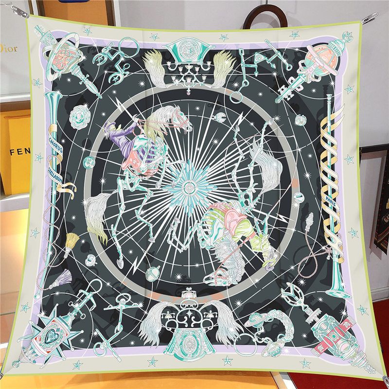 90cm欧洲春季新款流苏骏马骑士女装饰斜纹披肩大方巾礼品围巾批发