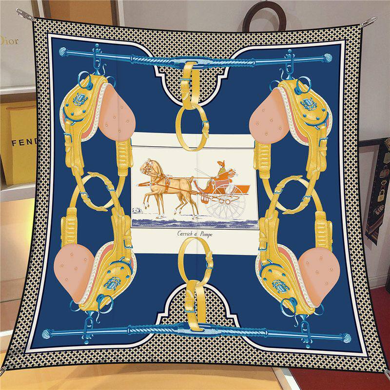 90cm新款马车链条马鞍直播热销女装饰斜纹旅游披肩大方巾围巾