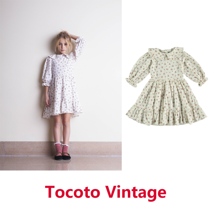 22雯的店【现货】AW20 tocoto vintage白色翻领碎花连衣裙-封面