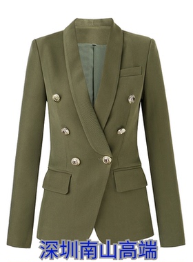 2021军绿色个性双排扣气质通勤纯色西装领潮流青果领欧美西装外套