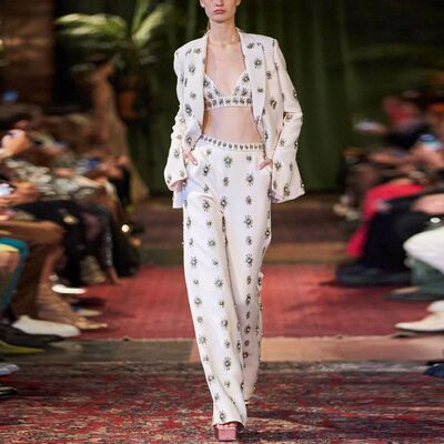 春夏欧美明星重工镶钻西装两件套