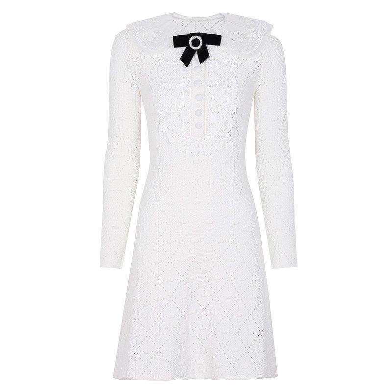高端现货品质欧美春秋新款时尚针织翻领绣花修身显瘦长袖连衣裙,女装/女士精品,连衣裙,淘宝优惠券,粉丝福利购,淘宝优惠卷