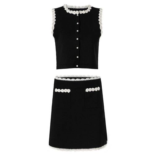 2026夏季重工手勾花黑白撞色套裙