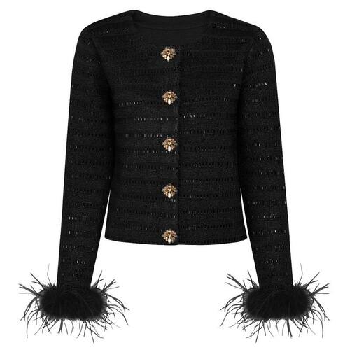 欧美风重工烫钻短款开衫外套女