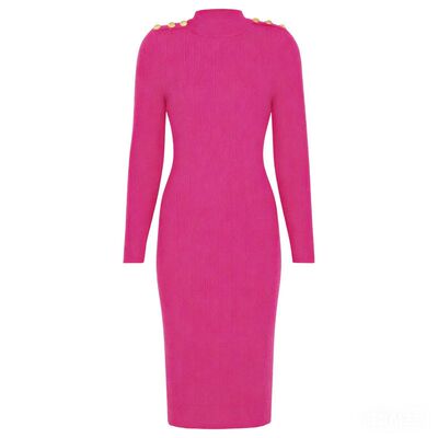 春秋欧美风肩钉扣显瘦中长连衣裙