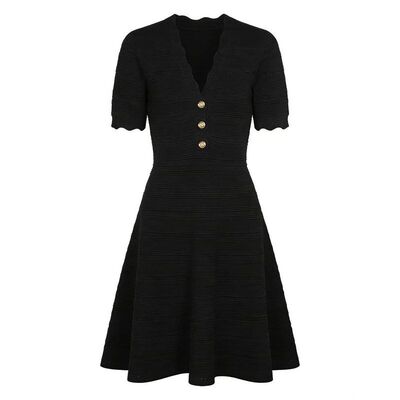 夏季名媛V领修身条纹连衣裙