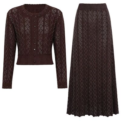 春秋淑女针织开衫长裙套装