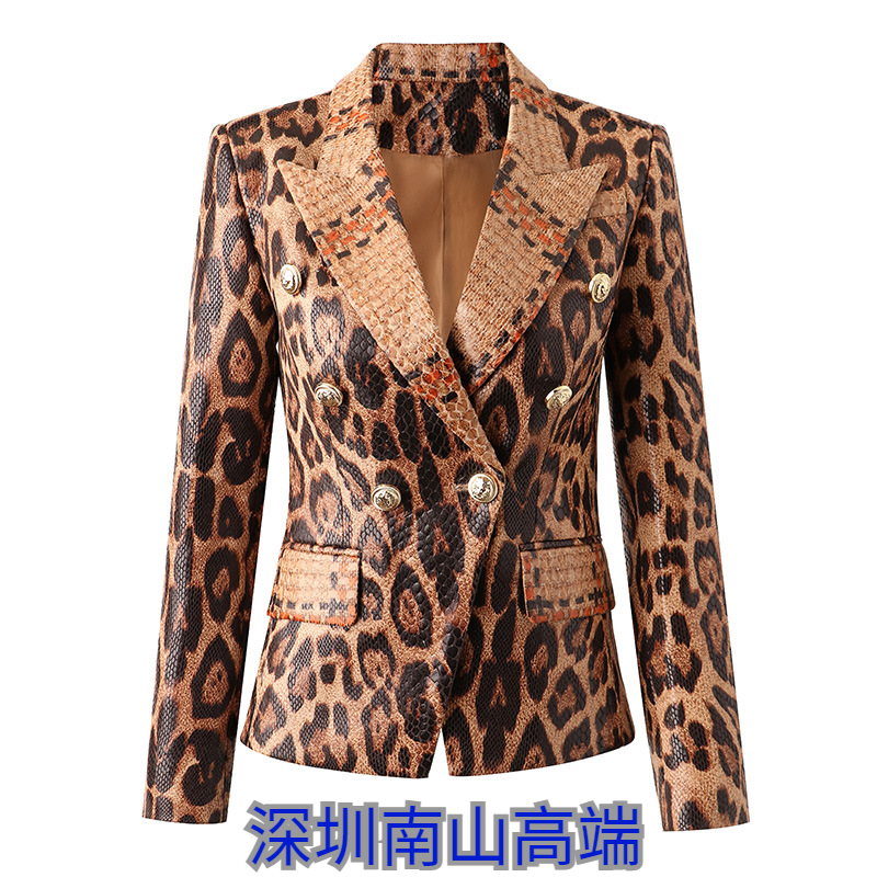 高端女装2021秋冬新款皮纹外套小西装气质修身上衣网红西服时尚