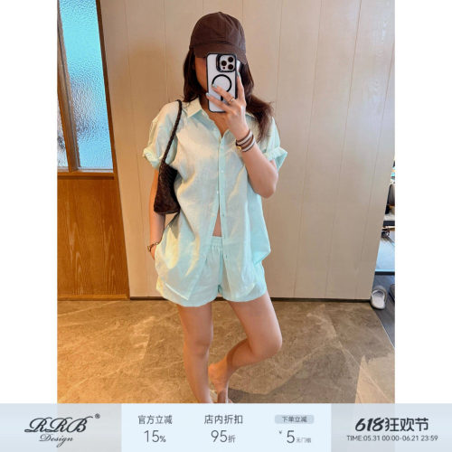 薄款短袖衬衫百搭短裤两件套