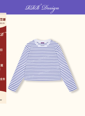RRB Design 「巴黎左岸」定染棉百搭条纹圆领长袖基础打底上衣