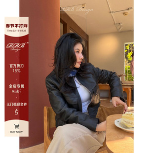 RRB Design 100%头层荔枝纹羊皮修身显瘦酷飒机车皮衣羽绒外套