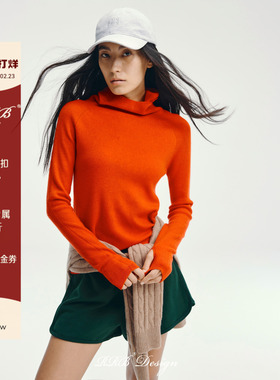 RRB Design「高阶chic」100绵羊毛修身显瘦纯色连帽长袖套头上衣